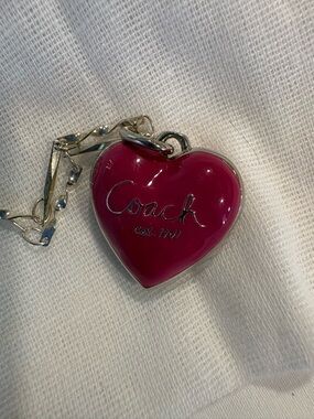 Coach Hot Pink Puffy Heart Charm Pendant Necklace